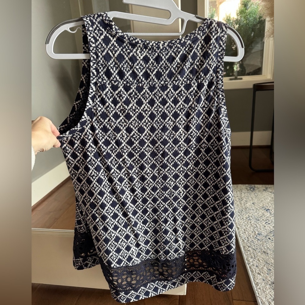 LOFT Navy and White Patterned Tank Top - Picture 6 of 6